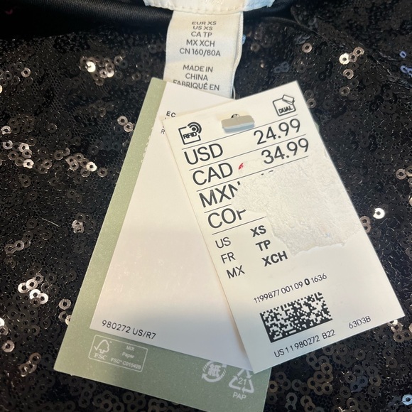 H&M Sequin Black Thong Bodysuit Sz XS NWT - Picture 3 of 6